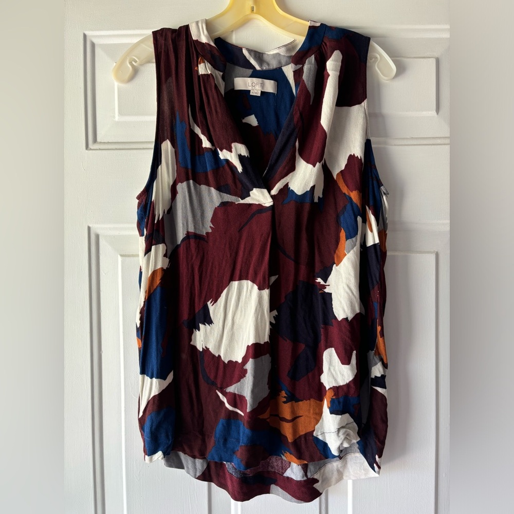 Loft Sleeveless V Neck Multi Color Top in Medium